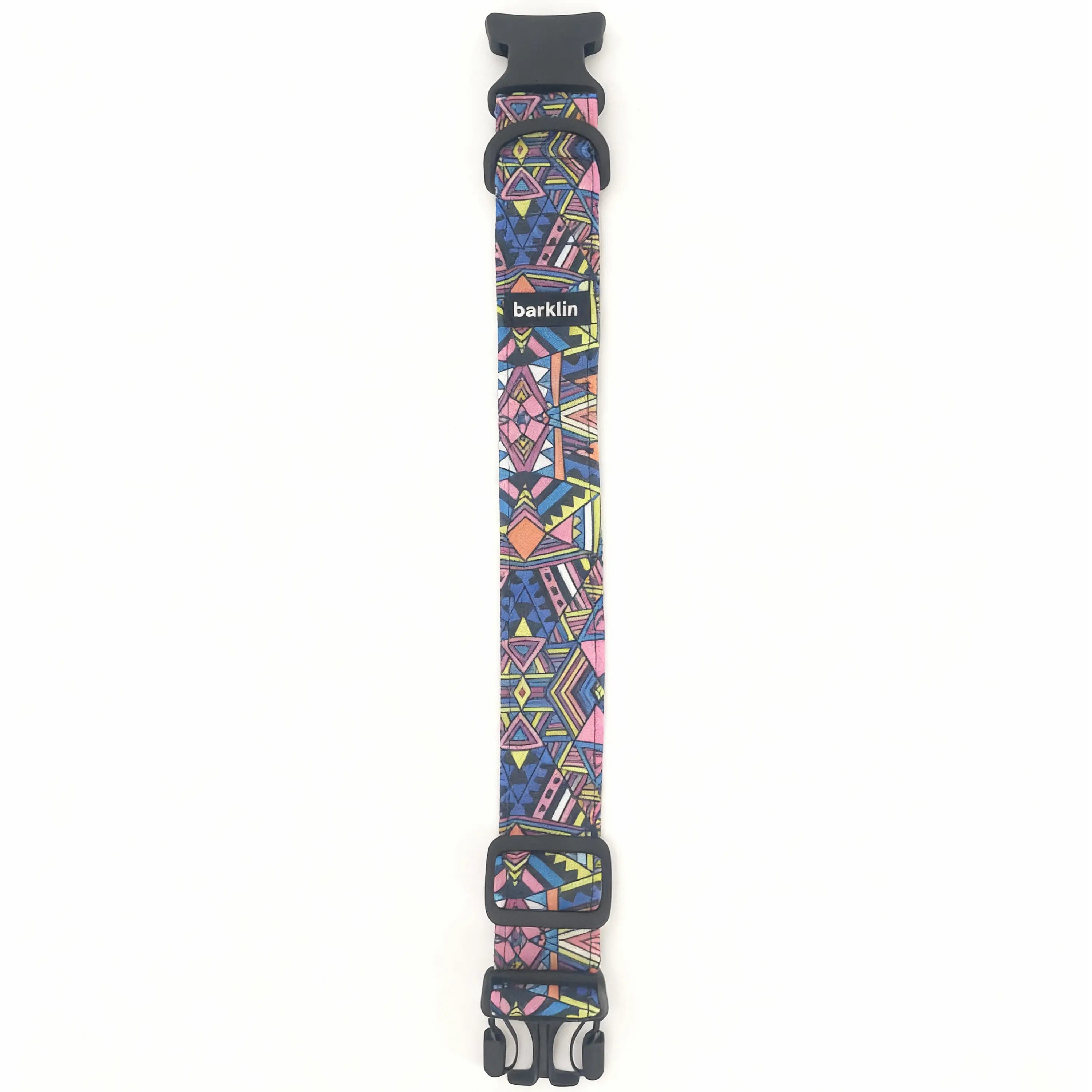 Electric Tribe dog collar in 4 cm width, full flat-lay pattern view, REPREVE canvas with ECONABLE buckle, EU-made.