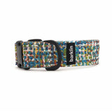 Glitch dog collar, 4 cm width, ECONABLE recycled buckle, front-arc product angle, REPREVE canvas, handmade in EU.