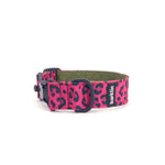 Zgardă lată pentru câini 4 cm model Pop Leopard prezentând structura completă în arc și profilul de lățime