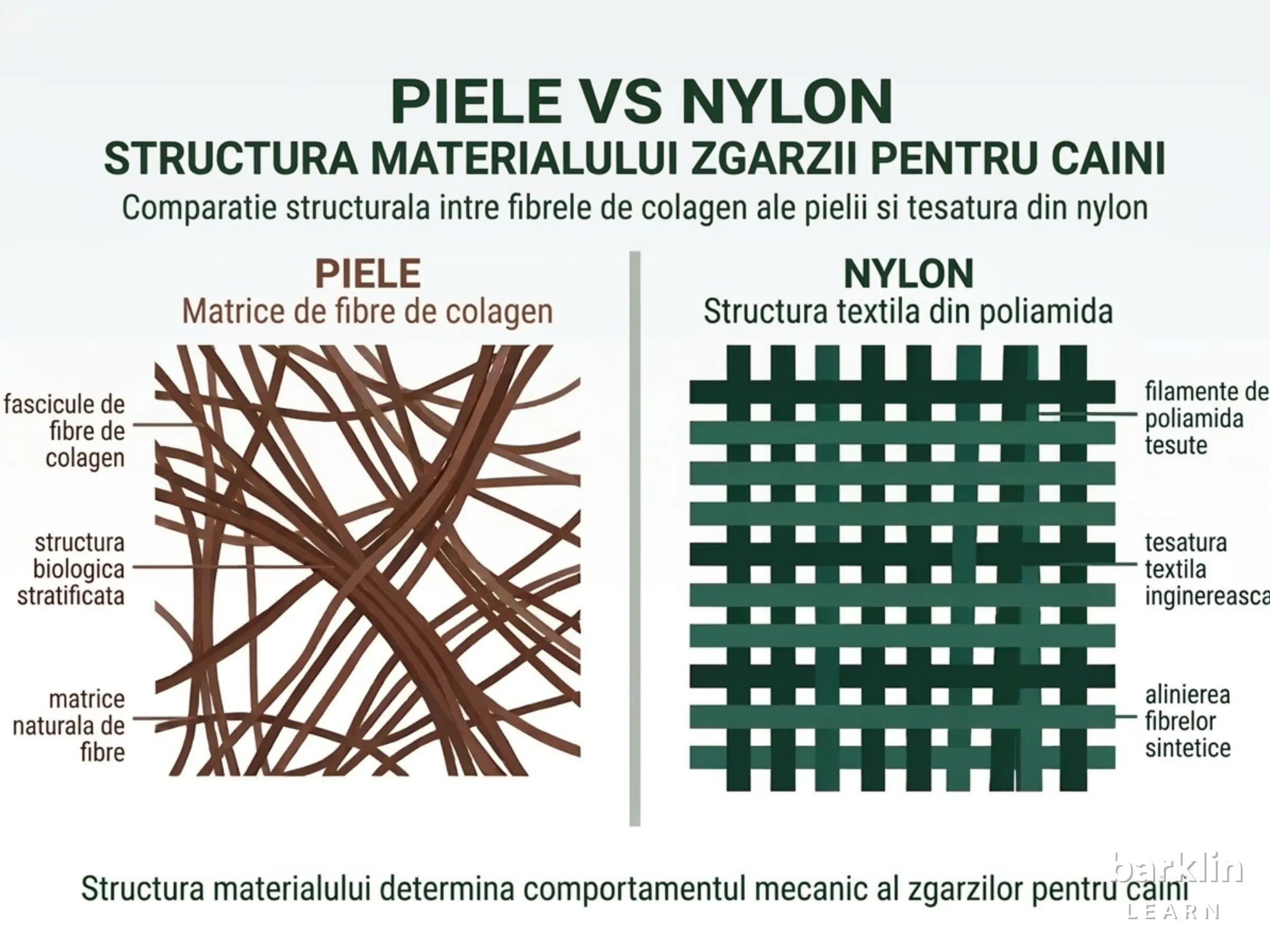 Diagramă despre structura materialului din piele și nylon în zgărzi pentru câini